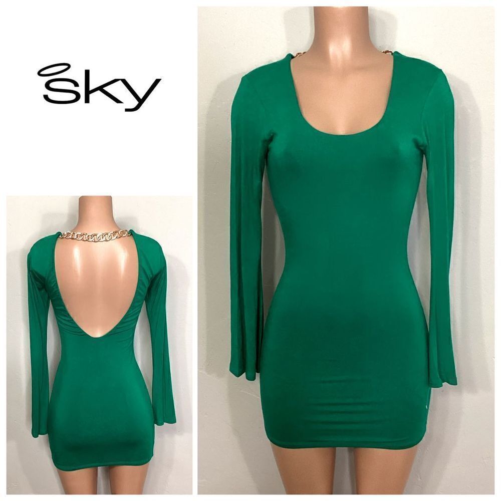 New. SKY long sleeve embellished Kelly green dress. RUNS SMALL. Normally $200